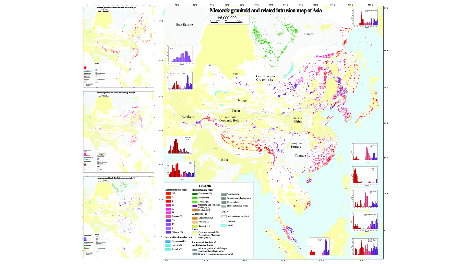 Mesozoic granitoid and related intrusion map of Asia